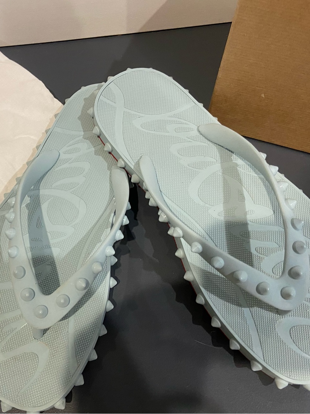 Christian Louboutin Pale Blue Studded Flip Flop Sandals